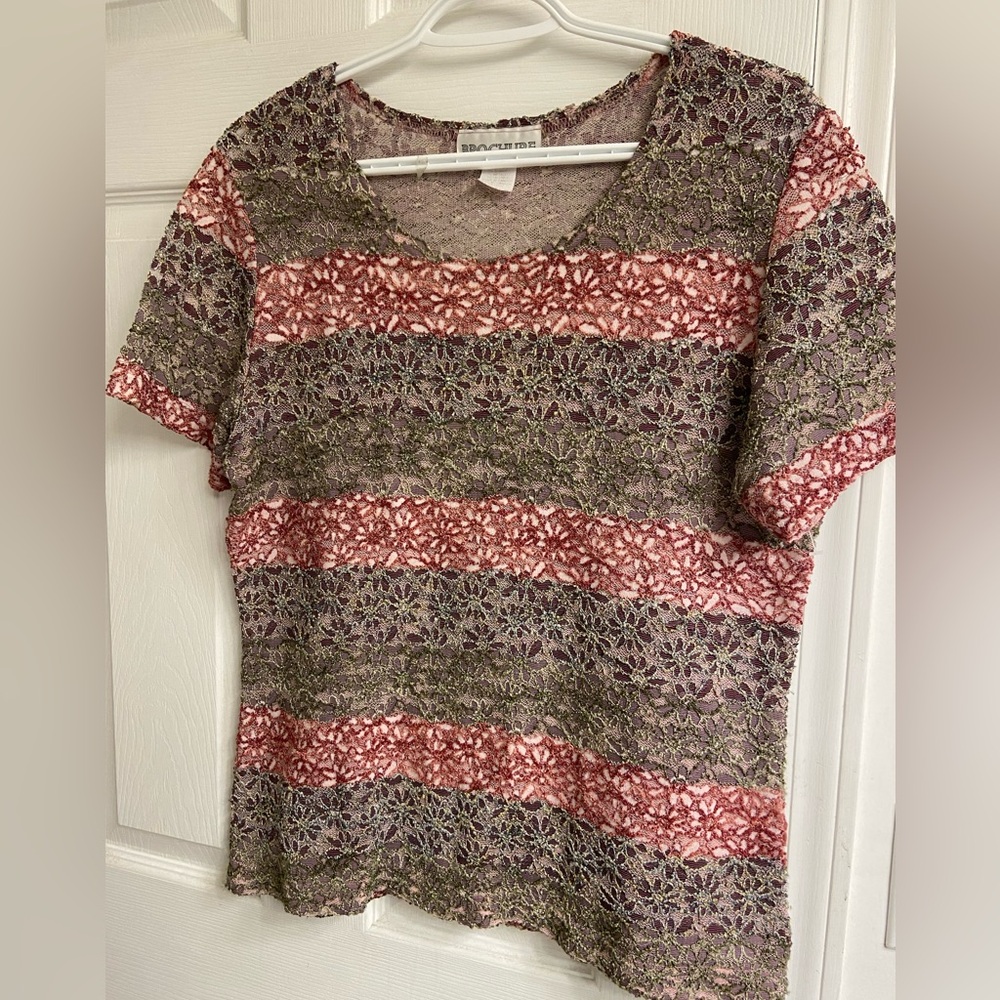 Vintage Brochure Floral Short Sleeve Top Made in Canada 🇨🇦 Size Large